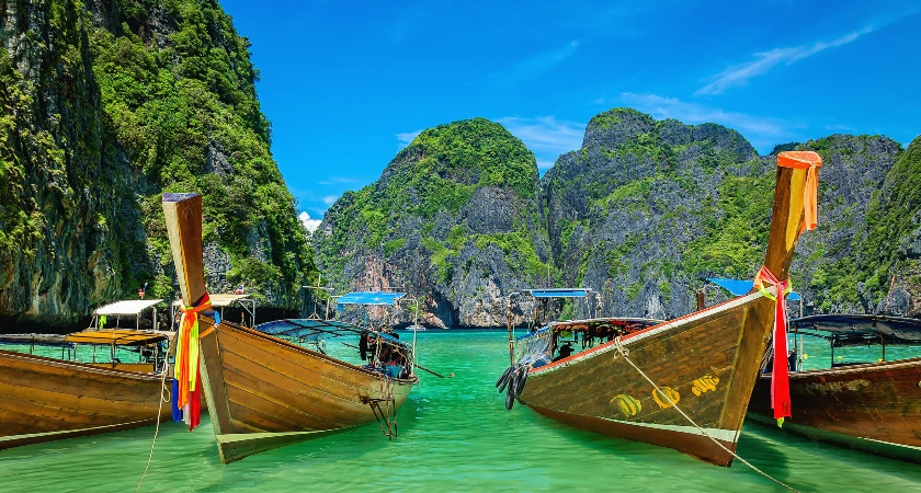 wooden boats on the sea