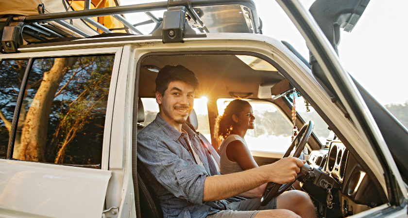 couple driving a car