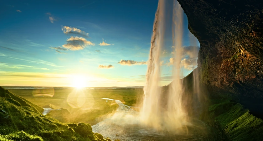 waterfall with blue sky